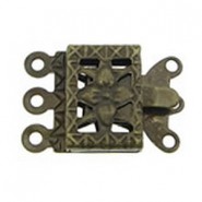 Metalen clip sluiting ± 20x10mm 2x3 oogjes Antiek brons